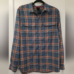 The North Face Plaid Button Up Shirt Mens M Blue Orange Outdoor Hiking Missing B